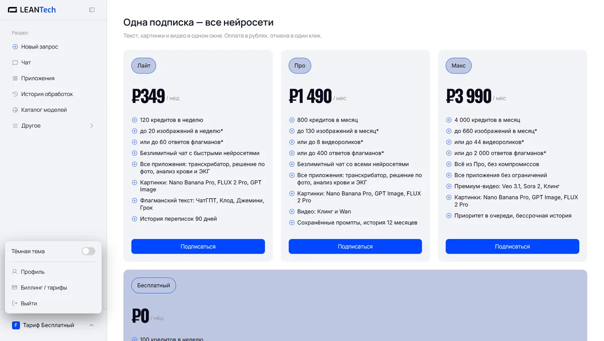 Тарифы и цены Wordtune в рублях